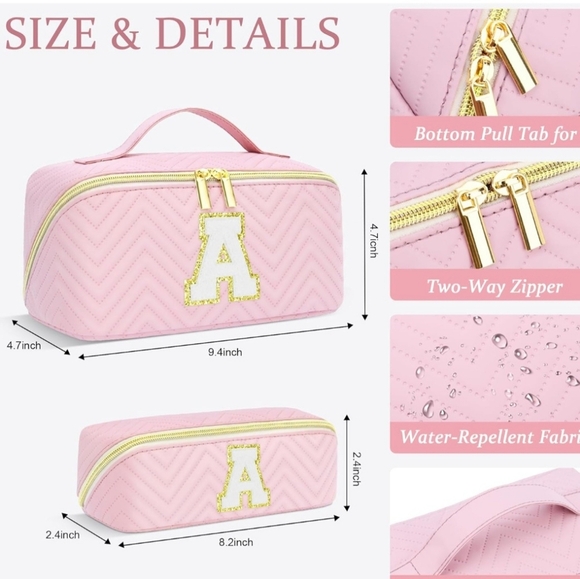 New! "T" Pink Quilted Cosmetic Makeup Bags For Travel Vacation Faux Leather - Picture 5 of 11